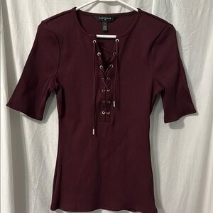 White House Black Market Red Fitted Tie Front Blouse